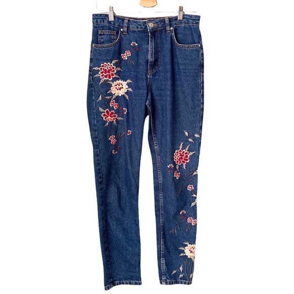 Topshop Dark Blue Embroidered Mom Jeans in Size W28 L32 - Picture 7 of 16